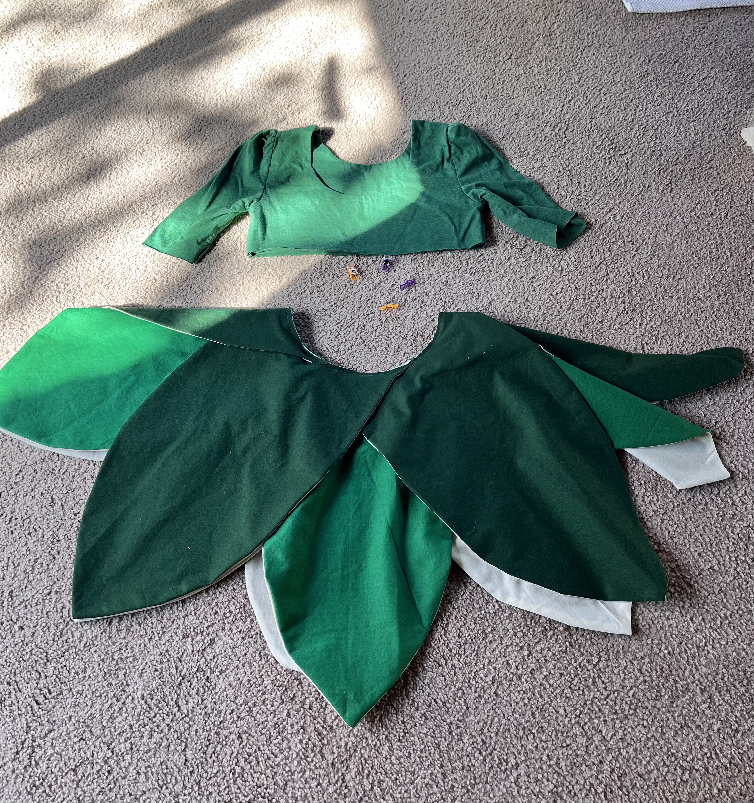 Bodice and skirt laid out near each other