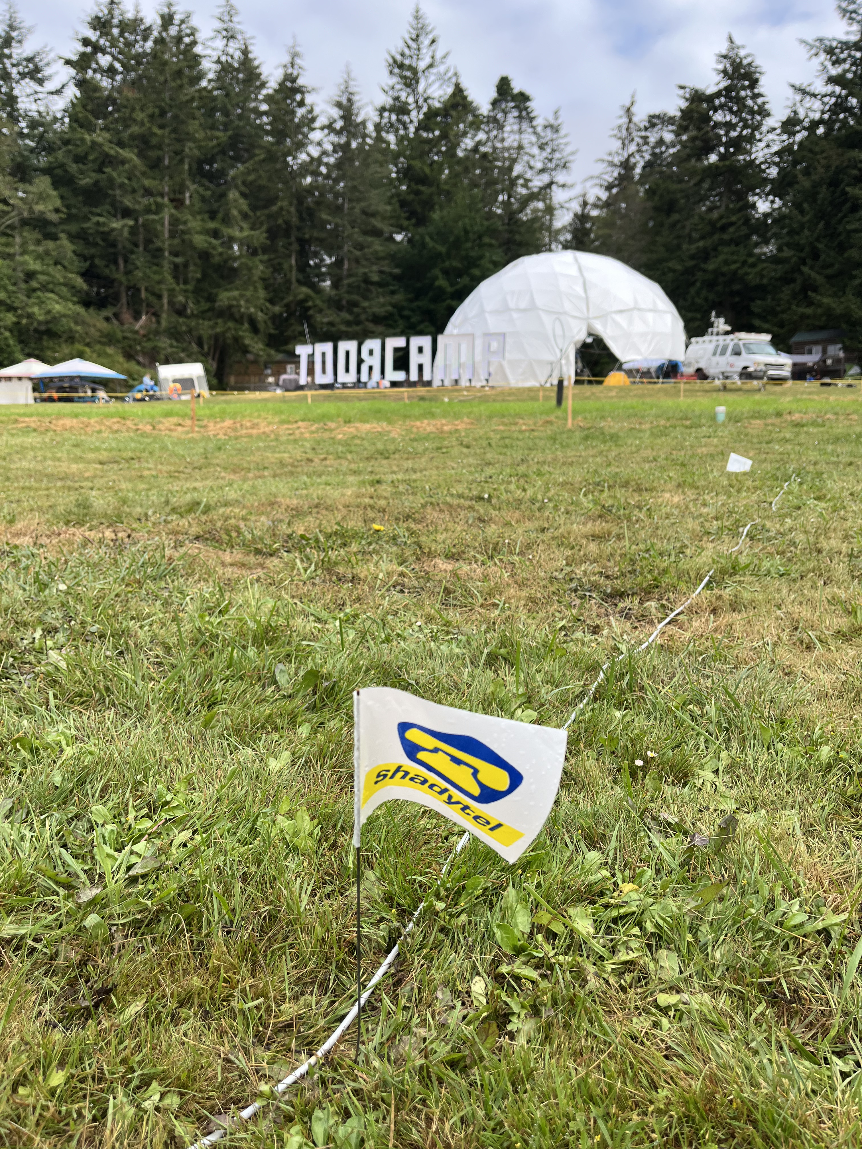 A shadytel flag in the grass