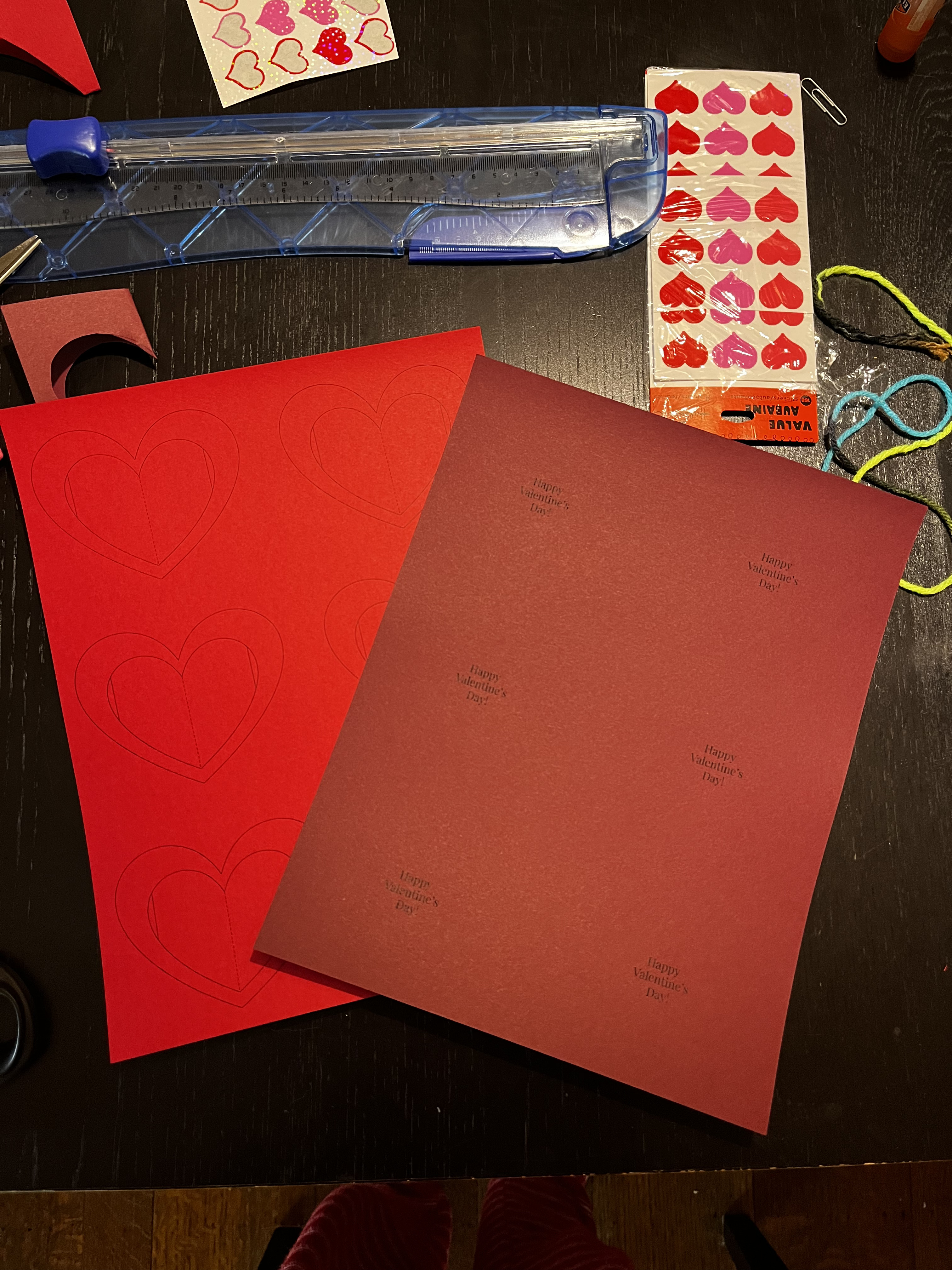 Template printed on two shades of red cardstock